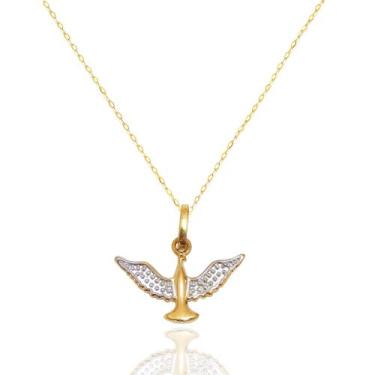 Imagem de Corrente Feminina Americana + Pingente Divino Espírito Santo Ouro 18k 