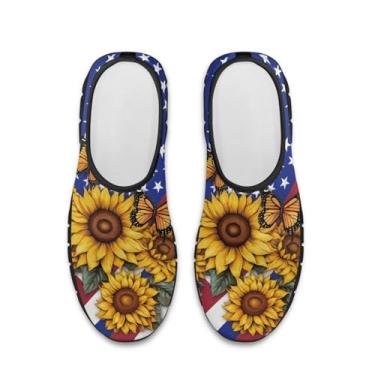 Imagem de GOSTONG Tênis feminino sem cadarço, cano baixo, macio, casual, leve, antiderrapante, tênis, academia, treino, tamanho 34-43, Girassol Bandeira dos EUA, 40
