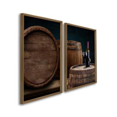 Imagem de Quadros Decorativos Barril de Carvalho Vinho Tinto Elegância e Sofisticação para Sala, Cozinha e Áreas Gourmet (Madeira, 60x90, C/Vidro)