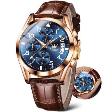 Imagem de Relógio OLEVS Chronograph Leather para homens com data e resistência à