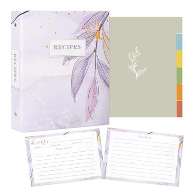 Imagem de Fichário de receitas - Livro de receitas com 3 argolas com mangas de plástico, 50 cartões de receitas e divisórias - para escrever suas próprias receitas, organizar e preservar as receitas secretas da