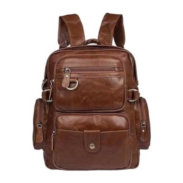 Imagem de Mochila de laptop de couro de 14 polegadas para homens de luxo Bolsa para laptop de negócios Bolsas de ombro para homens(Brown)