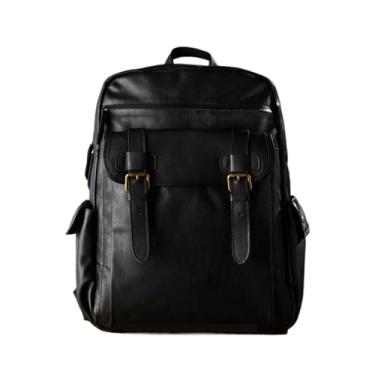 Imagem de Mochila preta de couro genuíno feita à mão para homens, bolsa de ombro vintage retrô de grande capacidade, bolsa de viagem para homens(Big Style)