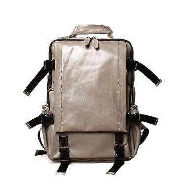Imagem de Mochila masculina retrô de couro multifuncional de grande capacidade mochila de viagem para homens(Light Grey)