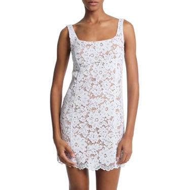 Imagem de Michael Kors Minivestido feminino de renda com gola quadrada, Branco, 42