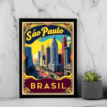 Imagem de Quadro Poster Vintage Cidade De São Paulo 24x18cm - com vidro - Quadro