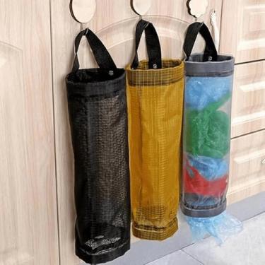 Imagem de Porta‑Sacolas/Dispenser de Sacolas – Organizadores de Cozinha | Fixação por Alça Adesiva | Nylon Resistente | Cinza