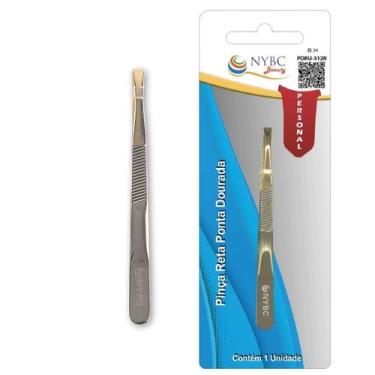 Imagem de Pinça Profissional Aço Inox Ponta Dourada NYBC Beauty Precisão Depilaç