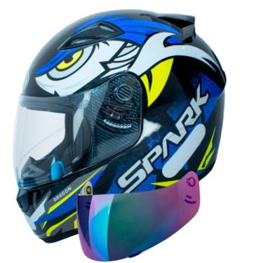 Imagem de Capacete Ebf Spark Dragon Preto Azul Mais Viseira Camaleão