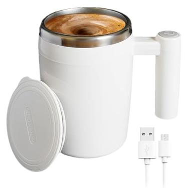 Imagem de Carjuvel Caneca de café com agitação automática magnética para fácil mistura | Copo de agitação automática recarregável por USB com interior de aço inoxidável 304, tampa de silicone, ideal para café,
