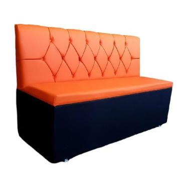 Imagem de POLTRONA SOFÁ CAPITONE A MÃO 1,10m  Laranja e Preta - O Rei das poltro