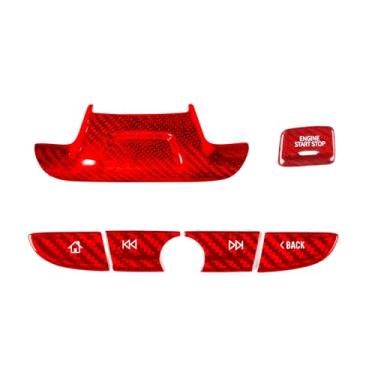 Imagem de FINMOKAL Capa de volante de fibra de carbono vermelha guarnição do console central botão de navegação botão de inicialização guarnição compatível com Chevrolet Camaro 2016-2020