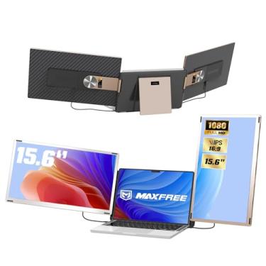 Imagem de Maxfree Extensor de tela para laptop, monitor portátil triplo de 15,6 polegadas [FHD 1080P IPS], 2 telas destacáveis para modos de exibição múltipla, extensor de monitor de laptop compatível com