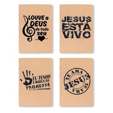 Imagem de Kit 4 Cadernos Kraft, caderneta, A5, 80 Páginas brancas Sem Pauta, 90g, Conjunto com 4 Designs, Grampeados, estilo Midori