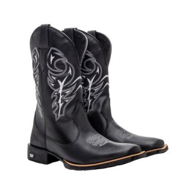 Imagem de Bota Texana Masculina Bico Quadrado Couro Texas Gold Preta, 42, Preto