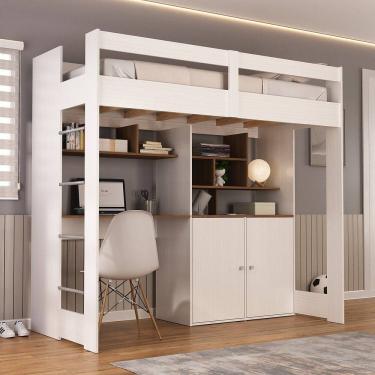 Imagem de Cama de Solteiro Zwork 2 Portas com Escrivaninha Multifuncional Yescasa Branco/Nogal