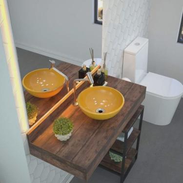 Imagem de Kit 2 Cubas de Apoio para Banheiro R30w Redonda Compace Amarelo