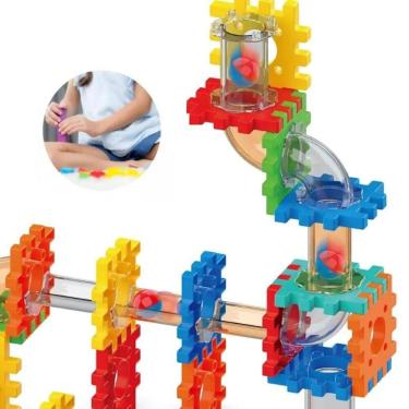 Imagem de Brinquedo Bloco Montar Pista Corrida Tubo Com Bolinhas 53 Pc