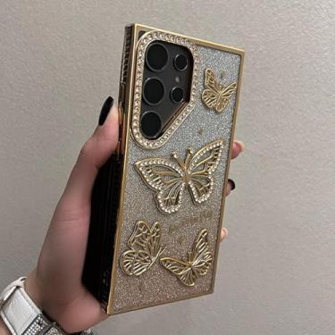 Imagem de MVVKKY Para S24 Ultra Butterfly Case Luxo Transparente Revestimento Soft Cover (Para S24 Ultra/Dourado)