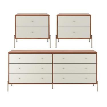 Imagem de Conjunto 2 Mesas de Cabeceira e Cômoda 6 Gavetas Jasper - Off White Fo