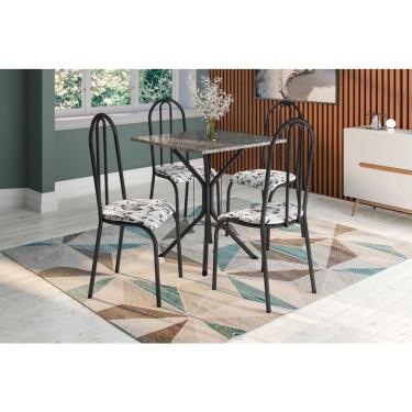 Imagem de Kit Mesa Com 4 Cadeiras Assento Branco Floral e Tampo Granito Ocre - Móveis Leartam