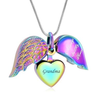 Imagem de zeqingjw Colar de urna de coração de cremação, joia de cinzas para mulheres, colar memorial de lembrança, urna de asa de anjo para cinzas para entes queridos, Aço inoxidável, Sem Pedra Preciosa