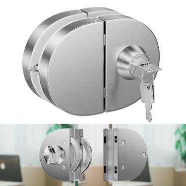 Imagem de Ranbo Chave de aço inoxidável 304 para escritório em casa, porta de vidro única, trava de segurança antirroubo, trava de porta deslizante com dobradiça dupla articulada sem moldura com 3 chaves