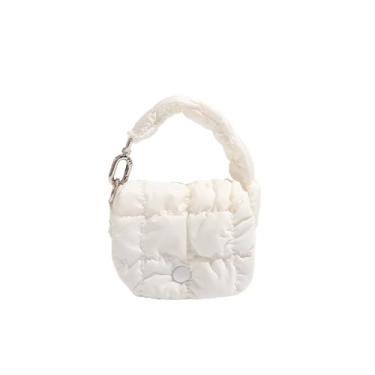 Imagem de Super Mini Bolsa Acolchoada Puffer Bolsa Clutch Bolsa de Mão Feminina Acolchoada de Nylon Bolsa Noturna Charm Bolsa de Batom, Branco, Mini
