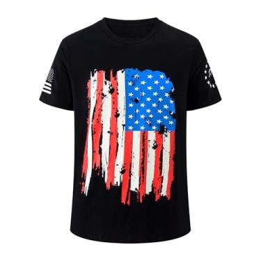 Imagem de Nwnip Camiseta Patriótica Masculina Dia da Independência Bandeira dos EUA 4 de Julho Vermelho Branco Azul Listras Estrelas Roupas (Preto, M)