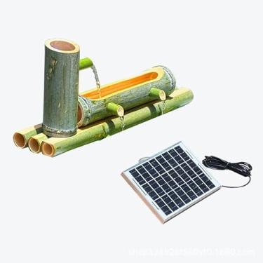 Imagem de Fonte de cascata de bambu movida a energia solar, característica decorativa de água para jardim e lagoa, fonte de bambu bocal de cascata japonesa 100% feito à mão