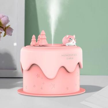Imagem de Umidificador de bolo de gato, fofo para animais de estimação, plug-in USB, use spray silencioso de mesa, luz de sete cores, máquina de aroma criativo, presente de alto nível de aparência (rosa)