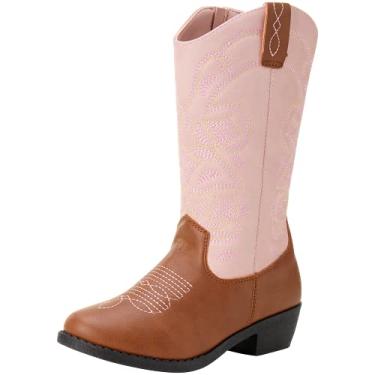 Imagem de Kensie Girl Bota infantil caubói ocidental, Marrom/rosa/unicórnio, 3 Big Kid