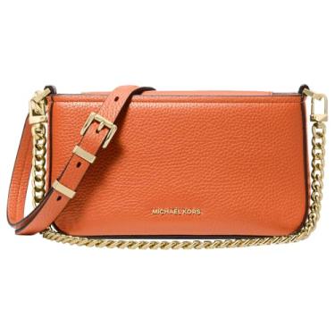 Imagem de Michael Kors Bryant Bolsa transversal conversível pequena, Ferragens douradas/couro em relevo em seixo/perfurador laranja, One Size
