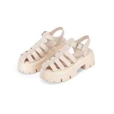 Imagem de Coutgo Sandálias Femininas Plataforma Pescador Salto Grosso Sola Lug Gladiador Tira No Tornozelo Sandália Fechada Bico Fino Verão 2000