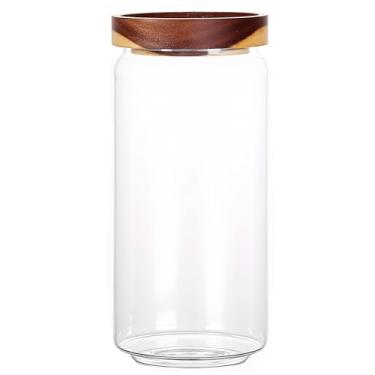 Imagem de MOLADRI Recipiente de armazenamento de vidro bonito transparente de 960 ml com tampa hermética de madeira, pote decorativo moderno para café, especiarias, doces, sal, biscoitos, condimentos, pimenta, açúcar