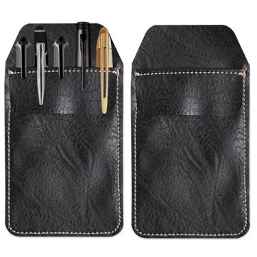Imagem de Haecsfl 2 peças protetoras de bolso de couro PU, organizador de porta-canetas para camisas, jalecos, calças - multiuso - comporta canetas, ponteiros, lápis e notas (2 preto)