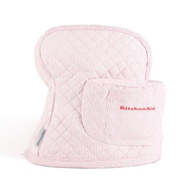 Imagem de KITCHENAID Capa de batedeira inclinada com bolso de armazenamento, acolchoada 100% algodão, 36,5 x 45,7 x 25,4 cm, listra hibisco rosa