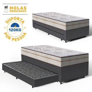 Imagem de Cama Box com Colchão de Molas Ensacadas Luxury + Auxiliar de Espuma Unique Solteiro 88cm