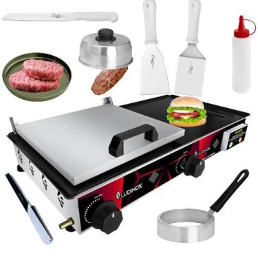 Imagem de Chapeira Chapa Lanche Hot Dog C/prensa 30x60 À Gás 2q + acessórios TOP