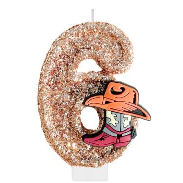 Imagem de Velas número de aniversário para bolo, vela número 6 de caubói, decorações de bolo de rodeio para meninos, topo de bolo de chapéu, enfeite de cupcake para botas para festas de aniversário ocidentais