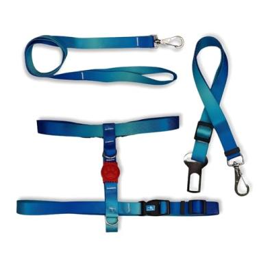 Imagem de Kit Cinto de Segurança e Peitoral H c/Guia M Azul e Verde