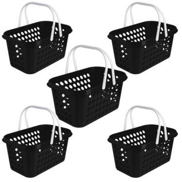 Imagem de Kit 5 Cestas de Compras Supermercado Farmacia Com Alça 3 Litros (Preto)