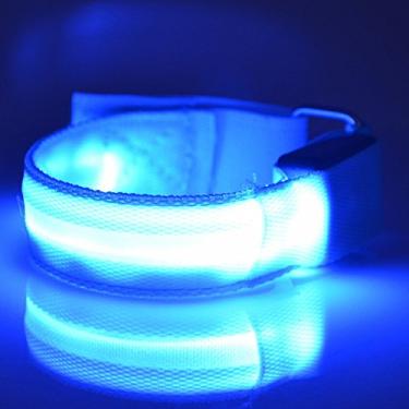 Imagem de Pulseira de LED moderna, recarregável por USB, braçadeira esportiva que brilha no escuro, pulseiras ajustáveis para homens e mulheres, luzes de segurança noturna para corrida, ciclismo, caminhadas, Azul, One size fits all