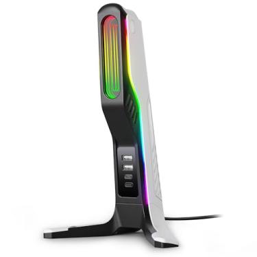 Imagem de IFYOO RGB Gaming Headset Stand with 2 USB and 1 Type-C Ports, Game Headphone Mount for PC Computer, Xbox One, Xbox Series S/X, PS5, PS4, Earphone Holder Hanger, Desk Gamer Accessories, Black&White