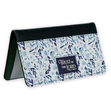 Imagem de Christian Art Gifts Capa feminina premium de couro vegano para talão de cheques: Trust in the Lord Acessório inspirador do versículo da Bíblia, cheques duplicados, compartimentos para cartões de
