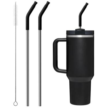 Imagem de Bluwing Canudo de metal com ponta de silicone para copo Stanley de 1,2 litros, 2 canudos de aço inoxidável de substituição para Stanley Copo de viagem Stanley 1,134 g 850 g Adventure Quencher Copo