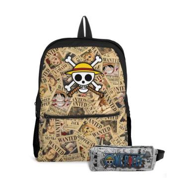 Imagem de Kit Escolar Infantil Mochila com Bolso e Estojo Estampa Piratas Chapéu