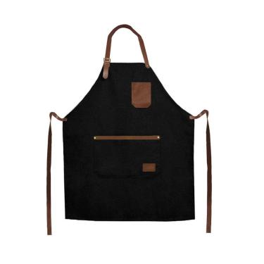 Imagem de Avental Preto Couro Marrom Barista Barbearia Chef Cozinha 1un
