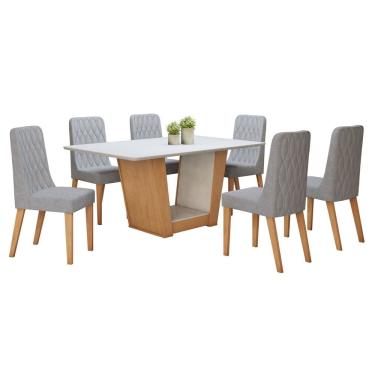 Imagem de Conjunto Sala de Jantar 170cm Tampo MDF com 6 Cadeiras  Off White/Cinza