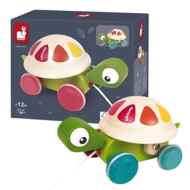 Imagem de Tartaruga Para Passear Com Rodinhas Carrinho Infantil Em Madeira Com Cordinha - /Janod